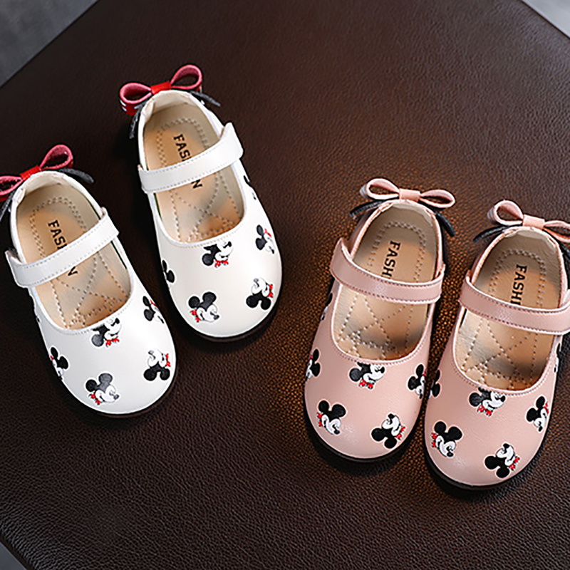 Giày Búp Bê Đế Cao Su Mềm In Hình Chuột Mickey Dễ Thương Dành Cho Bé Gái