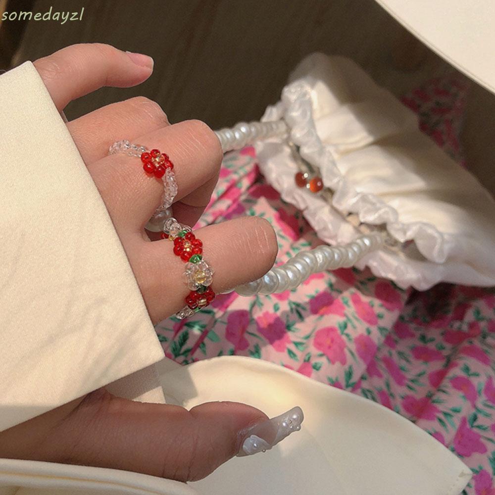Nhẫn Co Giãn Trong Suốt Đính Hạt Dễ Thương Phong Cách Hàn Quốc Cho Nữ