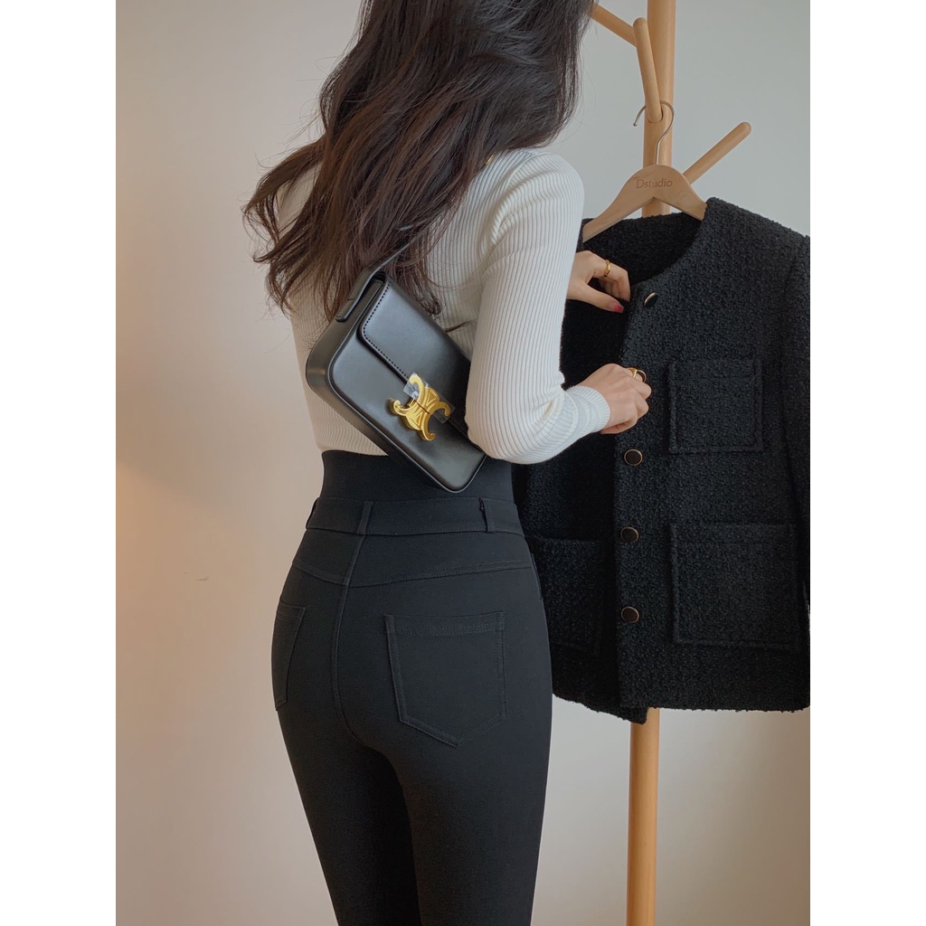 Quần skinny cạp cao 3 cúc Quần legging tregging nữ Nâng mông có túi cúc khóa kéo Sang chảnh Cao cấp Thời trang