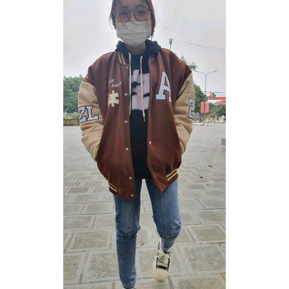Áo Khoác Nỉ Nữ Màu Nâu Kiểu Bomber Phong Cách Bóng Chày Form Rộng Mặc Thoáng Mát NEW UNISEX