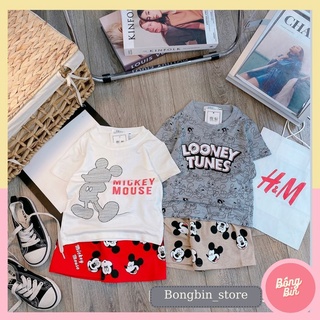 Đồ bộ bé trai, set bộ cộc tay trẻ em chất coton mềm mại họa tiết mickey