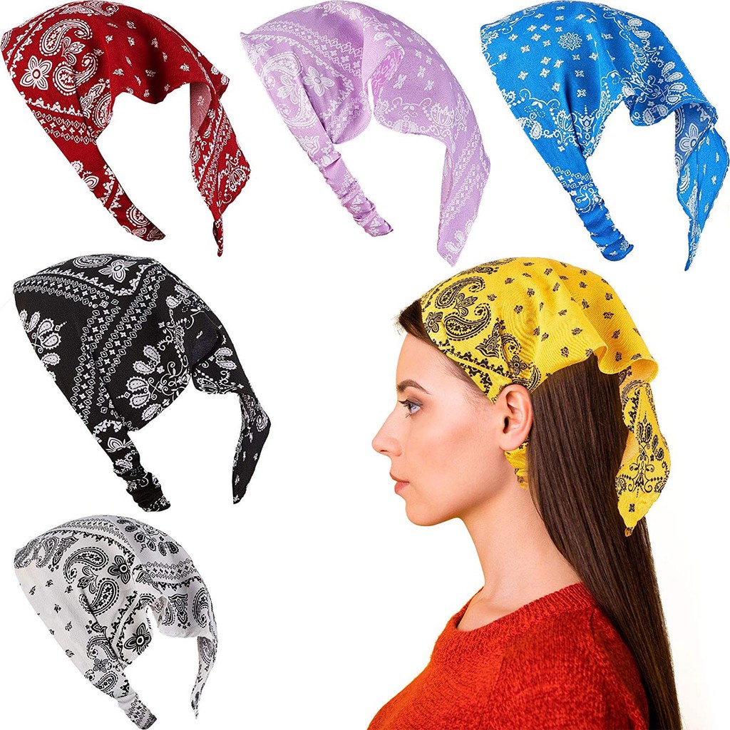 Khăn bandana trùm tóc tam giác có chun sẵn nhiều mẫu - Mã TT001