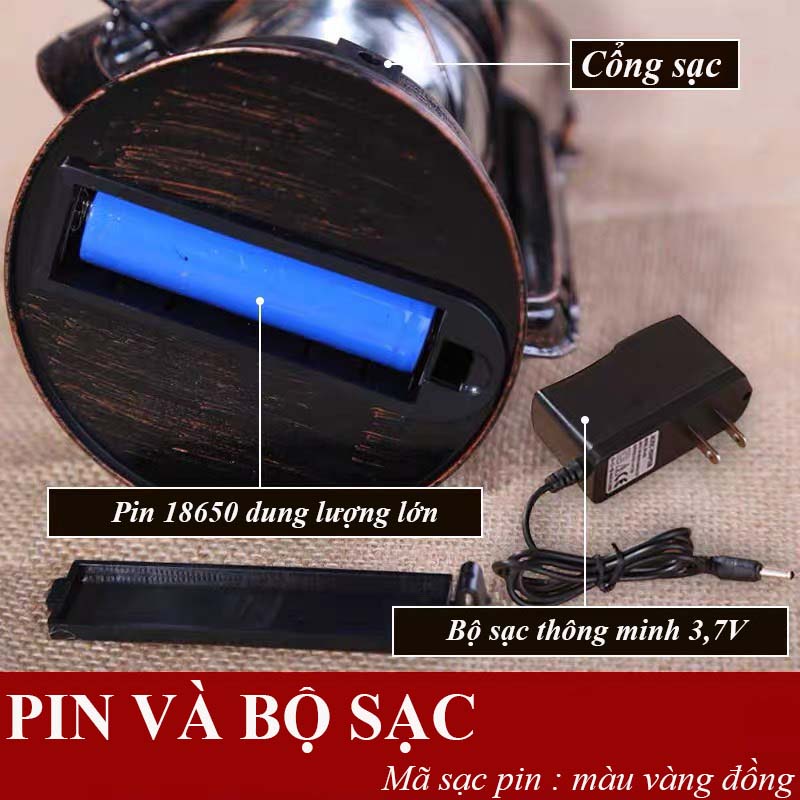 Đèn bão dùng dầu, đèn LED Cắm sạc phong cách cổ điển để cắm trại, du lịch, trang trí nhiều màu sắc