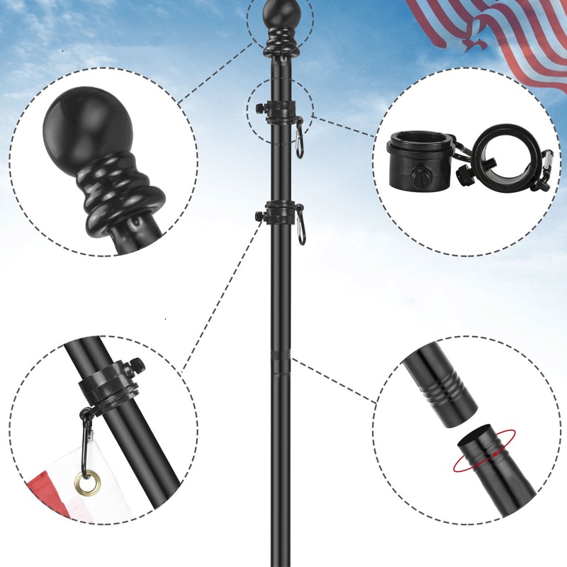 Bộ 5 Cột Cờ 6ft Bằng Thép Không Gỉ Kèm Giá Đỡ Chuyên Dụng Cho Sân Vườn