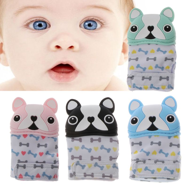 Găng Tay Ngậm Mọc Răng Chống Cắn Bằng Silicon Họa Tiết Hoạt Hình Cho Em Bé Sơ Sinh