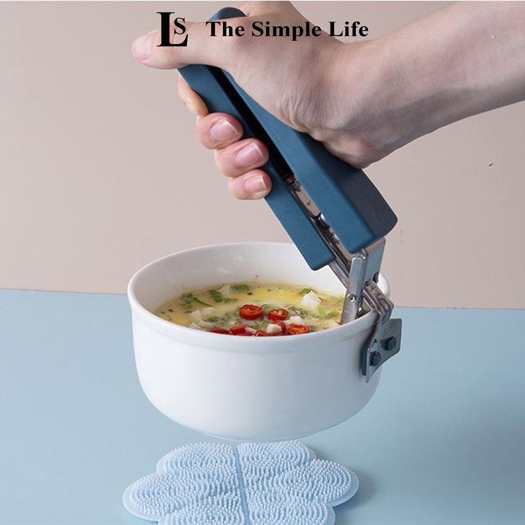 Bộ dụng cụ gắp nóng, găng tay nhấc nồi mỏ vịt, miếng rửa bát đĩa silicon, kẹp gắp inox có lò xo 6 chi tiết [CHÍNH HÃNG]