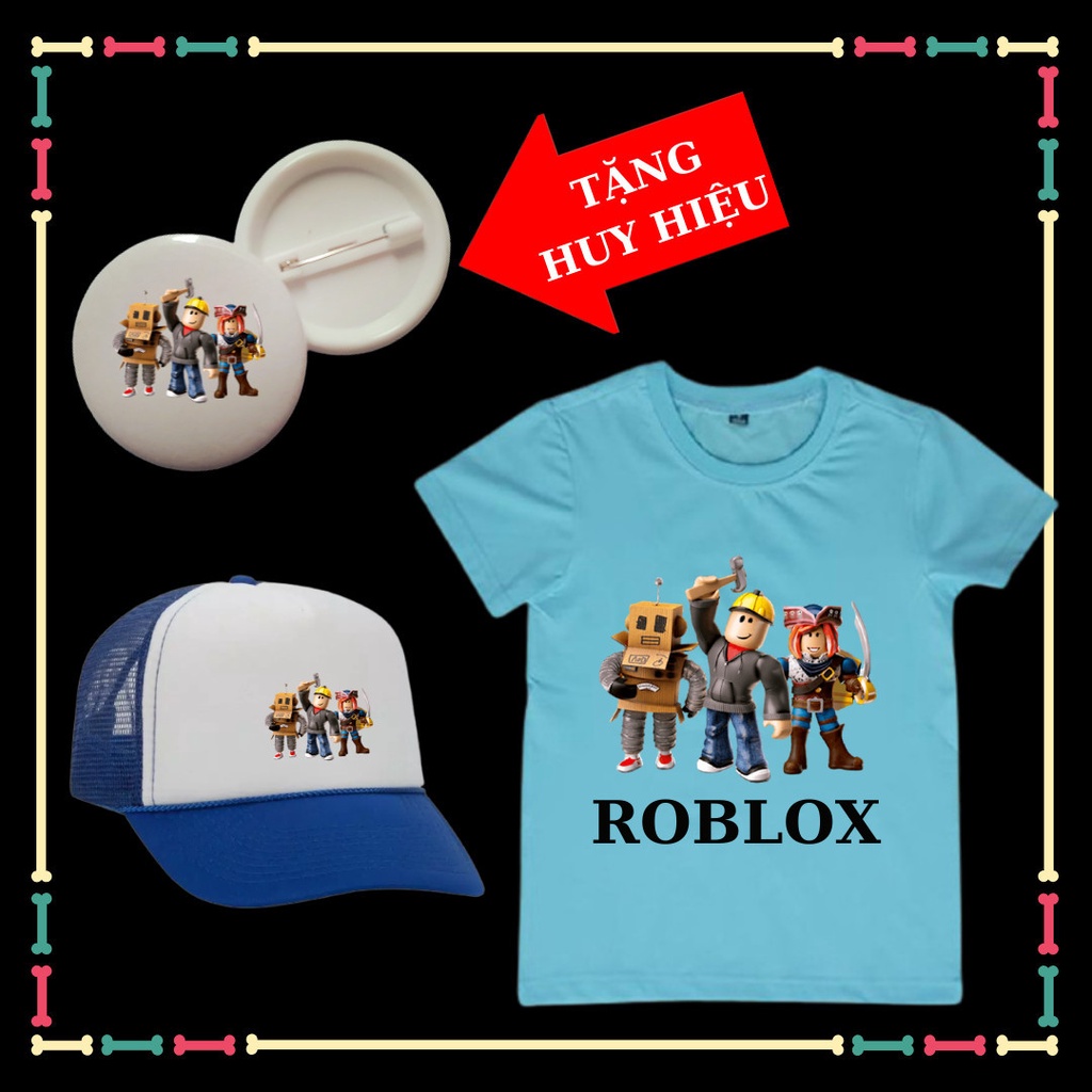 Set Áo phông trẻ em Roblox đủ size áo từ 10kg đến 90kg, kèm Mũ lưỡi trai cho bé, kèm huy hiệu Roblox.