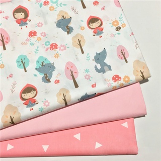 Vải cotton lụa Hàn Quốc họa tiết cô bé quàng khăn đỏ 50x160cm
