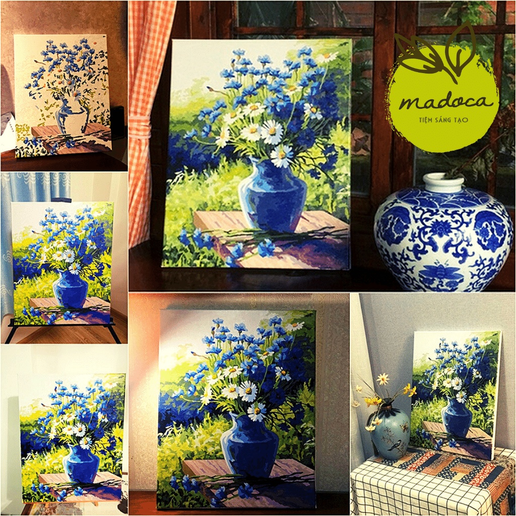 Tranh tô màu theo số hóa Madoca có khung 40x50cm Hoa hồng phấn T901