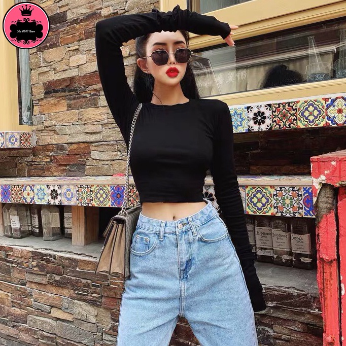 Áo Croptop Nữ Tay Dài Cổ Tròn Ôm Dáng Freesize "CROPTOP DÀI TAY"