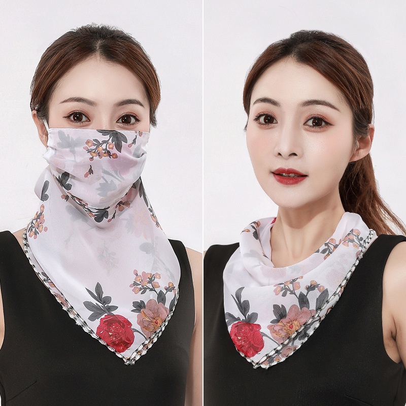 Khăn Choàng Cổ Chiffon Phối Ren Mỏng Thoáng Khí Chống Nắng Thời Trang Mùa Hè Cho Nữ