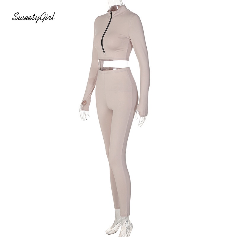 Set Đồ Thể Thao Gồm Áo Khoác Cardigan Tay Dài Cổ Tròn Màu Trơn Có Khóa Kéo Và Quần Dài Dành Cho Nữ 2022