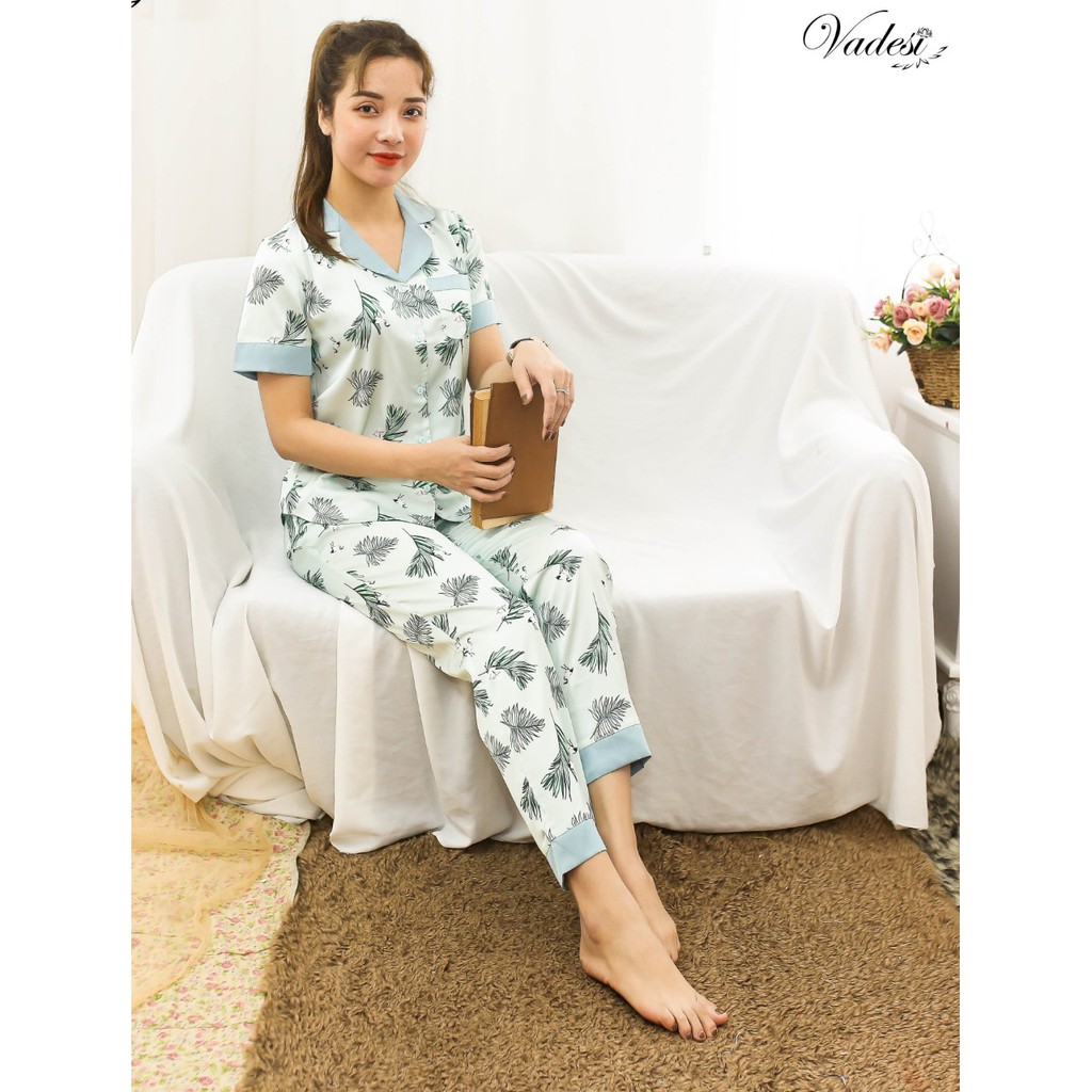 [Chính Hãng] Pijama Lụa Cao Cấp, Bộ Dài Họa Tiết Trang Nhã, Đồ Ngủ Đẹp, Bộ Mặc Nhà Vadesi - Thời Trang Nữ