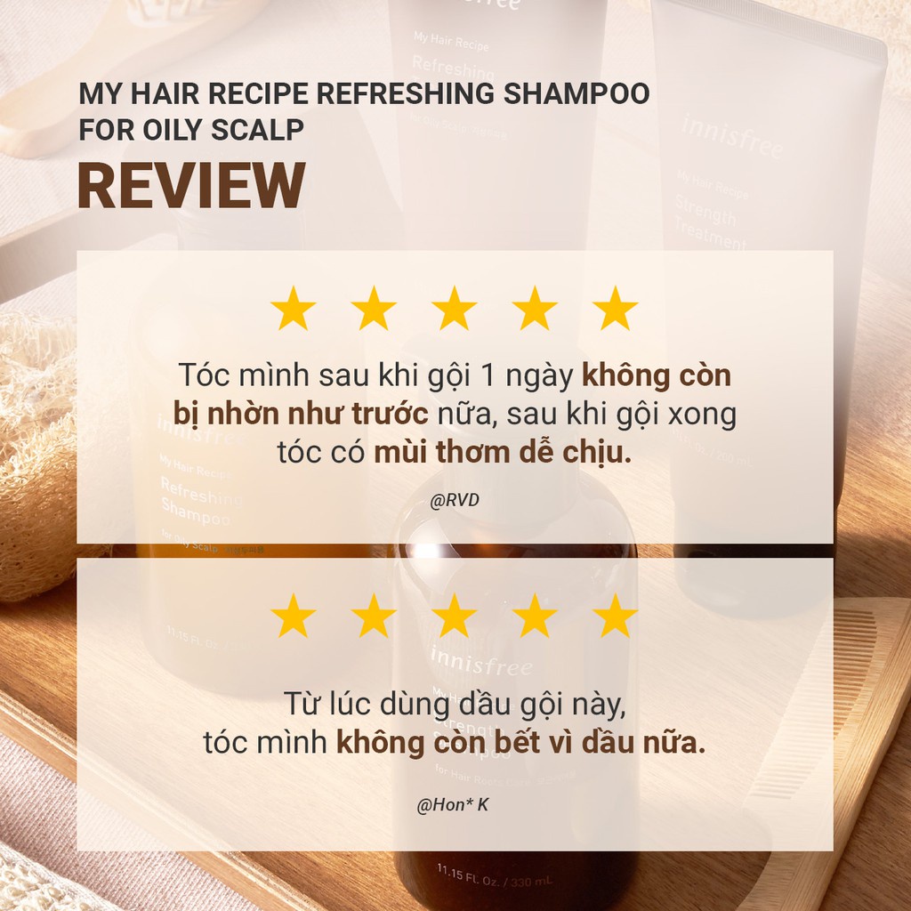 [Mã FMCGMALL giảm 8% đơn từ 250K] Dầu gội cho da dầu innisfree My Hair Recipe Refreshing Shampoo For Oily Scalp 330ml