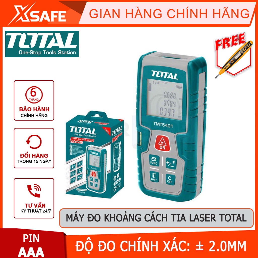 Máy đo khoảng cách tia laser TOTAL TMT540 Thiết bị đo lường Laser kỹ thuật số, phạm vi đo 0.2-40m các phép đo 50 giá trị