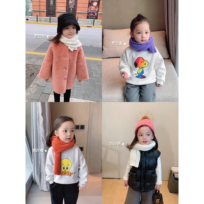 Khăn quàng cổ bé gái chen chen mẫu mới mùa thu đông phong cách Hàn Quốc trẻ em dệt kim nhỏ khăn quàng cổ giữ ấm màu rắn 