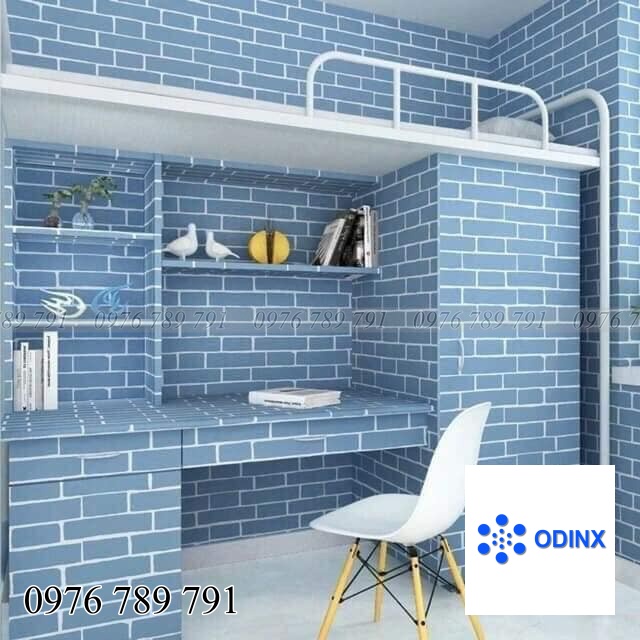 Giấy Dán Tường Giả Gạch 3D Màu Xanh Có Keo Sẵn Cuộn 10m Chống Thấm Nước