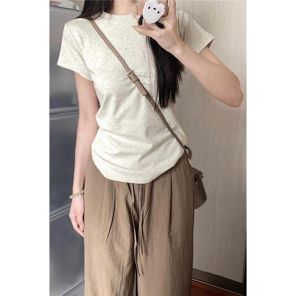 62051 Áo Thun Tay Ngắn Quần Dài Ống Đứng Rách Lỗ Dành Cho Nữ