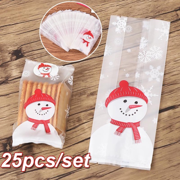 Set 25 túi đựng bánh kẹo trong suốt họa tiết Giáng Sinh dễ thương