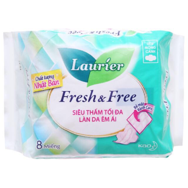 Băng vệ sinh Laurier Fresh and Free siêu mỏng có cánh và không cánh 8 miếng