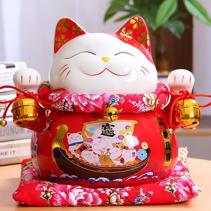 Mèo Thần Tài Mèo May Mắn Mèo Tiết Kiệm Mèo Maneki Neko màu xinh xắn kèm đệm