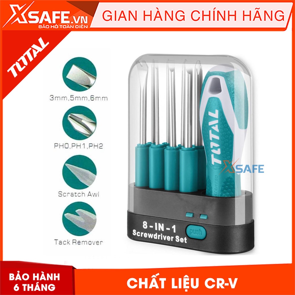 Bộ 9 tua vít đa năng TOTAL THT250906 đầu vít khoẻ, cứng, chắc chắn Bộ tuốc nơ vít đa năng Thép Cr-V siêu cứng, chống rỉ