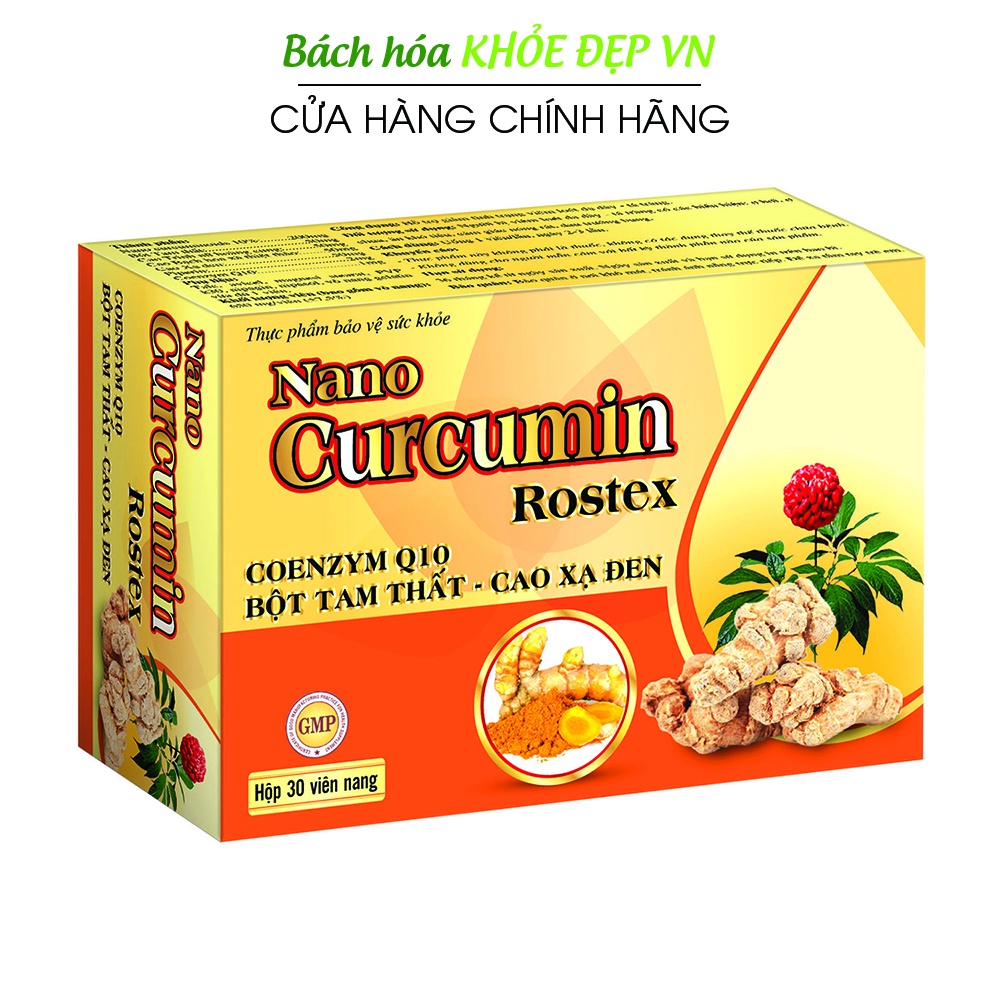 Viên tinh nghệ Nano Curcumin Tam Thất Xạ Đen giảm viêm loét dạ dày, tá tràng - Vỉ 30 viên [Nano Curcumin Rostex]