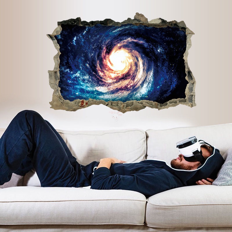 Miếng Dán Tường Trang Trí Hình Vũ Trụ Galaxy 3d
