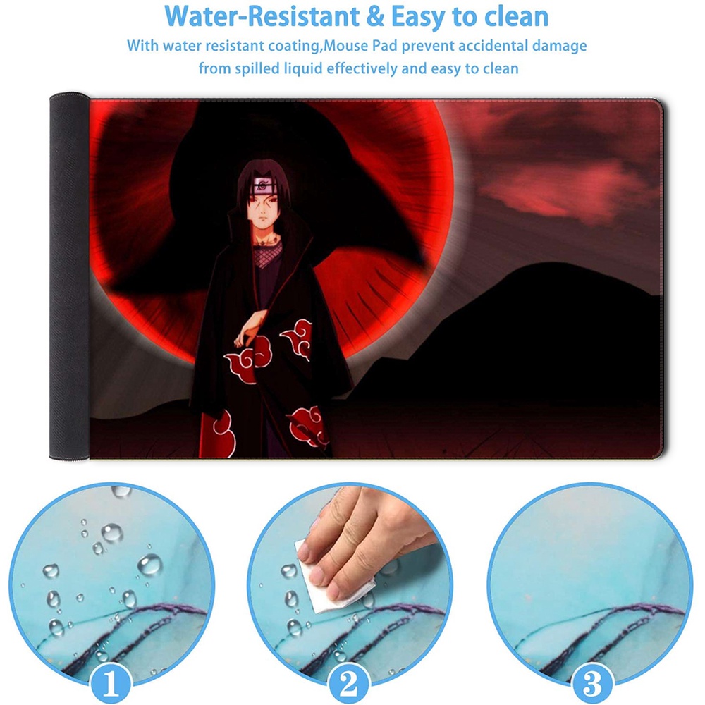 Tấm lót chuột máy tính bằng cao su chống trượt viền đen in anime Naruto Akatsuki Uchiha Itachi