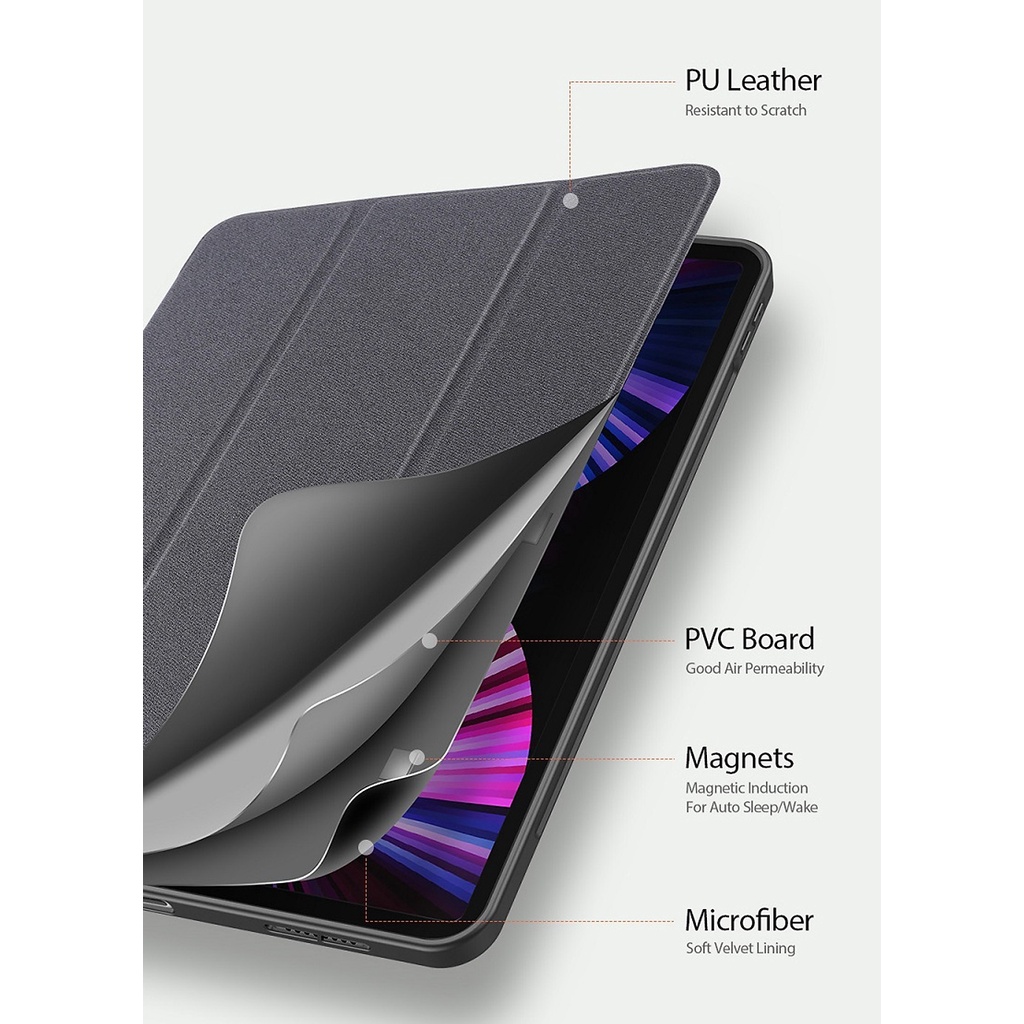 Bao da cover cho Apple iPad Pro 2020 - 2021 12.9 inch – Hỗ Trợ Smart cover chính hãng hiệu DUX DUCIS