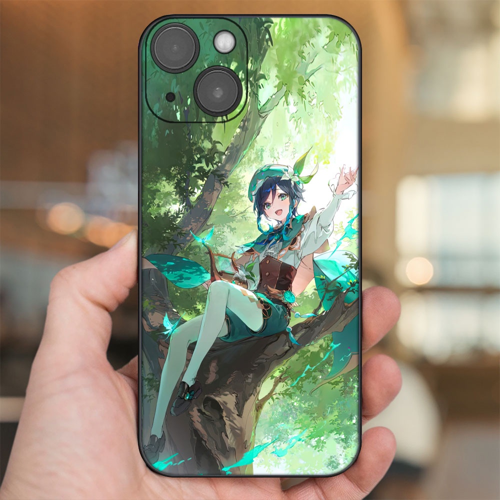 Ốp lưng iPhone 14 dẻo đen cạnh vuông in hình Venti Genshin Impact