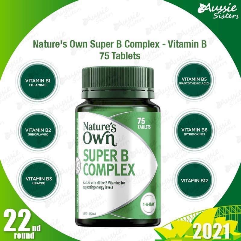 Viên uống tăng cường Vitamin B Nature's Own Super B Complex - Vitamin B for Energy - Biotin, B3, B6, & B12 - 75 Viên
