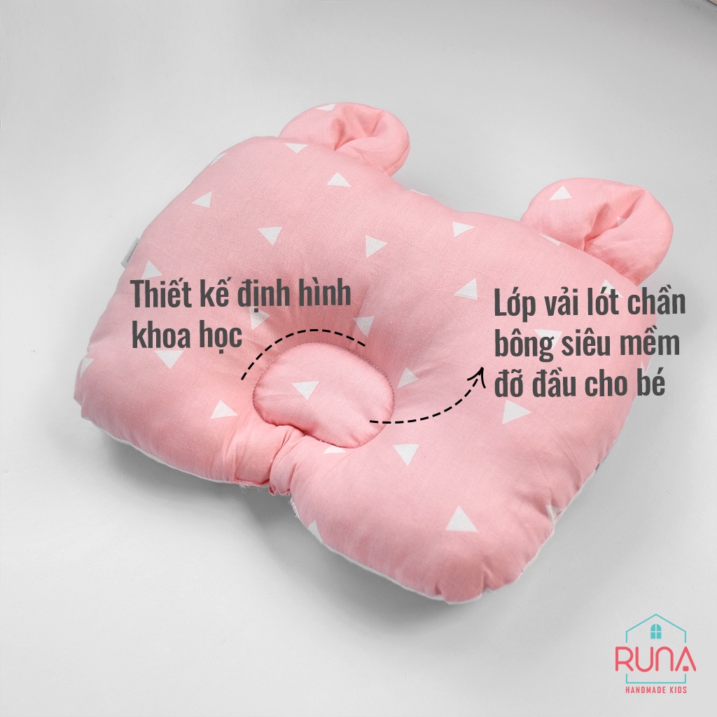 Gối lót chống bẹp đầu cho trẻ sơ sinh RUNA KIDS Cotton Hàn 100% hình tai thú đáng yêu mềm mịn giúp bé ngủ ngon