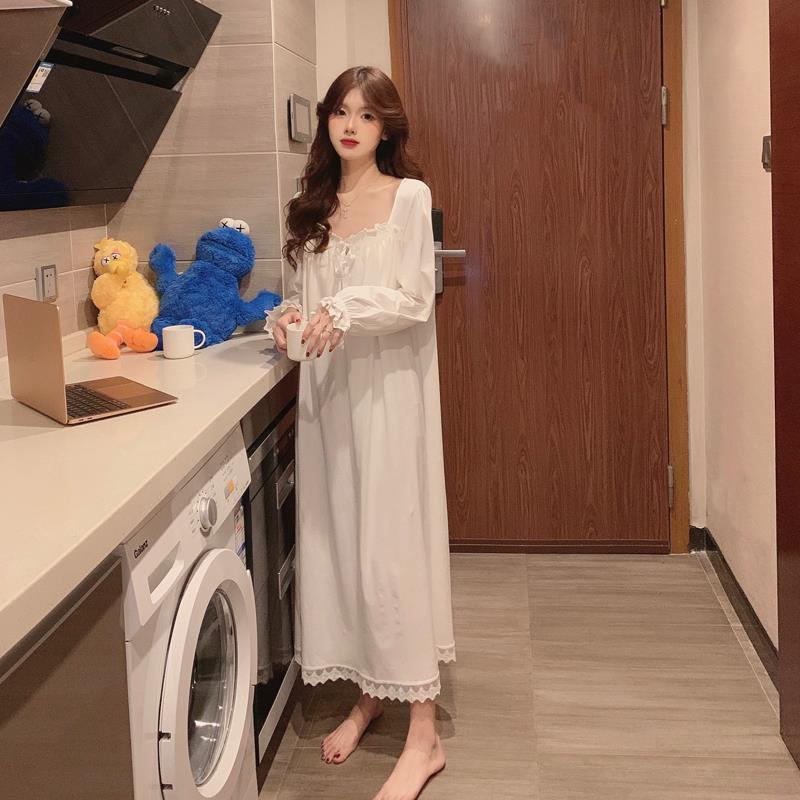 Đầm Ngủ Cotton Dài Tay Phong Cách Cổ Điển Cho Nữ