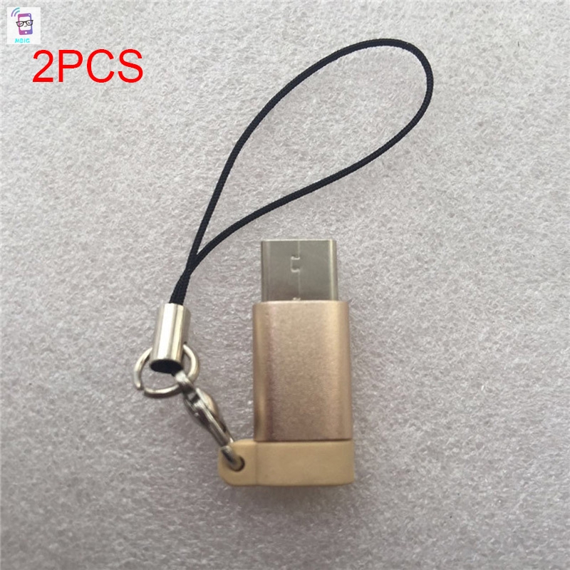 MG 2 Pcs USB Type C to Micro USB Adapter Aluminum Convert Connector with Keychain for Samsung Galaxy S8 Macbook @vn