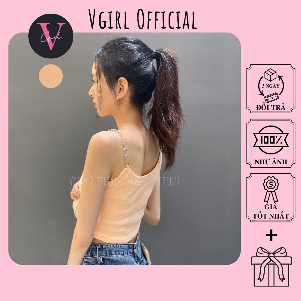 Áo Croptop Nữ VGIRL lệch vai phối dây xích không rỉ [ẢNH ĐỘC QUYỀN]
