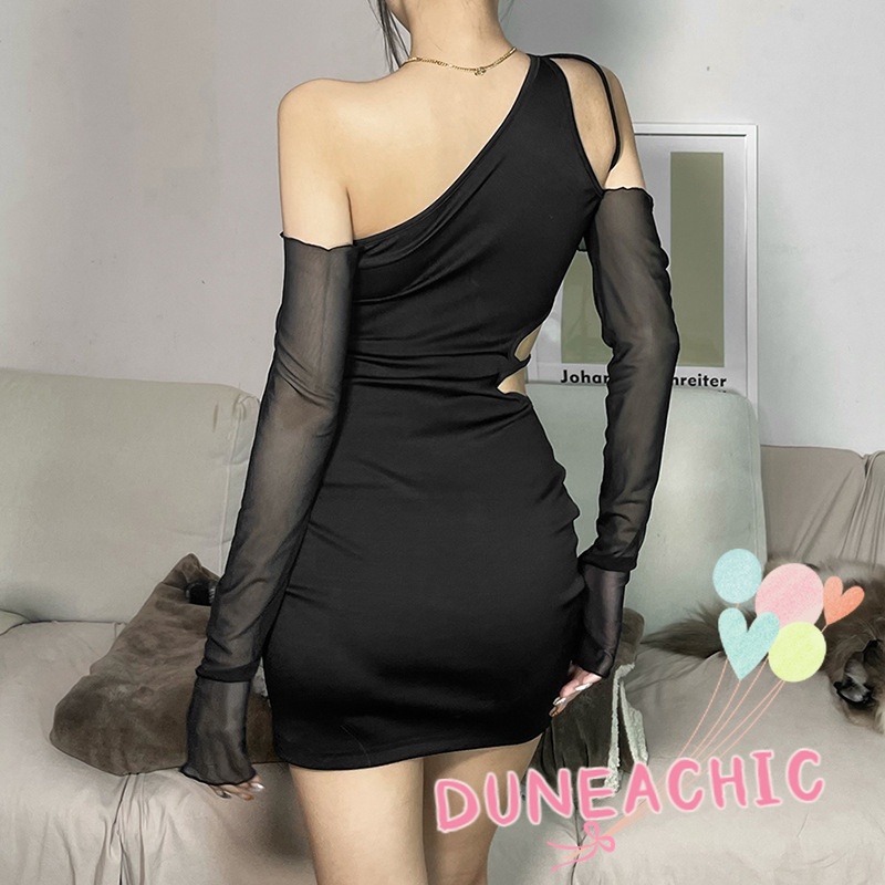 DUNEA Đầm Trễ Vai Phối Lưới Hở Lưng Quyến Rũ Thời Trang Dành Cho Nữ