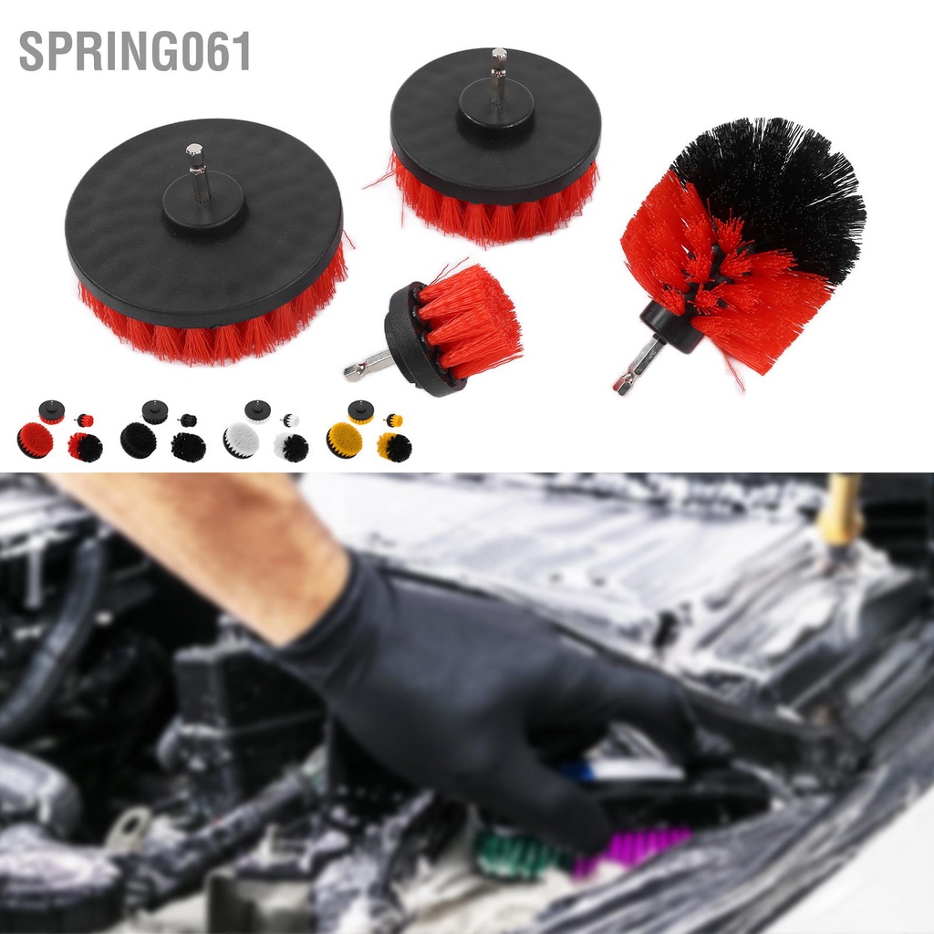 Spring061 4 cái Chổi khoan Phần đính kèm Bộ Công cụ làm sạch Máy chà sàn điện cho Xe ô tô máy