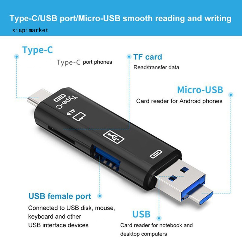 Đầu Đọc Thẻ 5 Trong 1 Usb 3.0 Type-C Micro Otg Tf