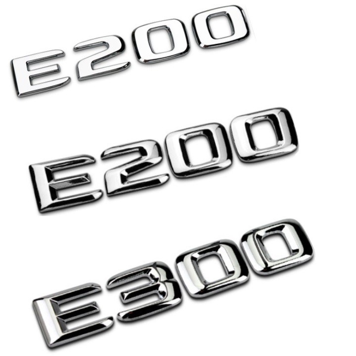 Decal tem chữ Inox dán đuôi xe ô tô Mercedess chữ E200 và E300