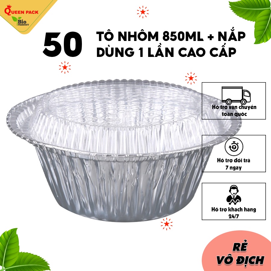 SET 50 Tô Nhôm/Chén Nhôm size 850ml Kèm Nắp NHỰA TRONG Đựng Thực Phẩm Dùng Một Lần Cao Cấp