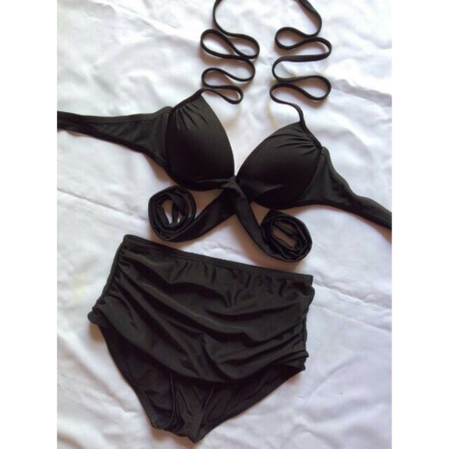 [ HÀNG ĐẸP] Bikini 2 mảnh nâng ngực quần cạp cao đen