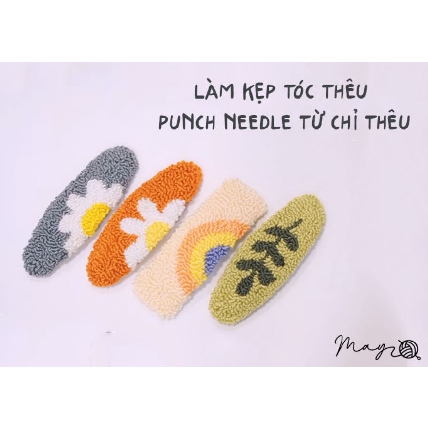 Set thêu CHỈ nổi (kèm phụ kiện làm kẹp tóc, thú nhồi bông) Punch Needle