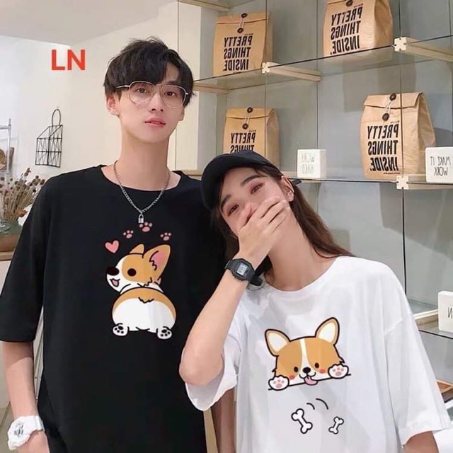 Áo đôi chó mèo in vàng LN11