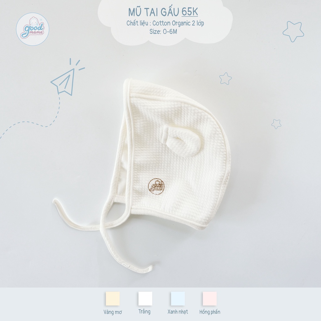 Mũ sơ sinh chùm đầu che thóp Goodmama chất liệu cotton organic thoáng khí cho bé 0-6M