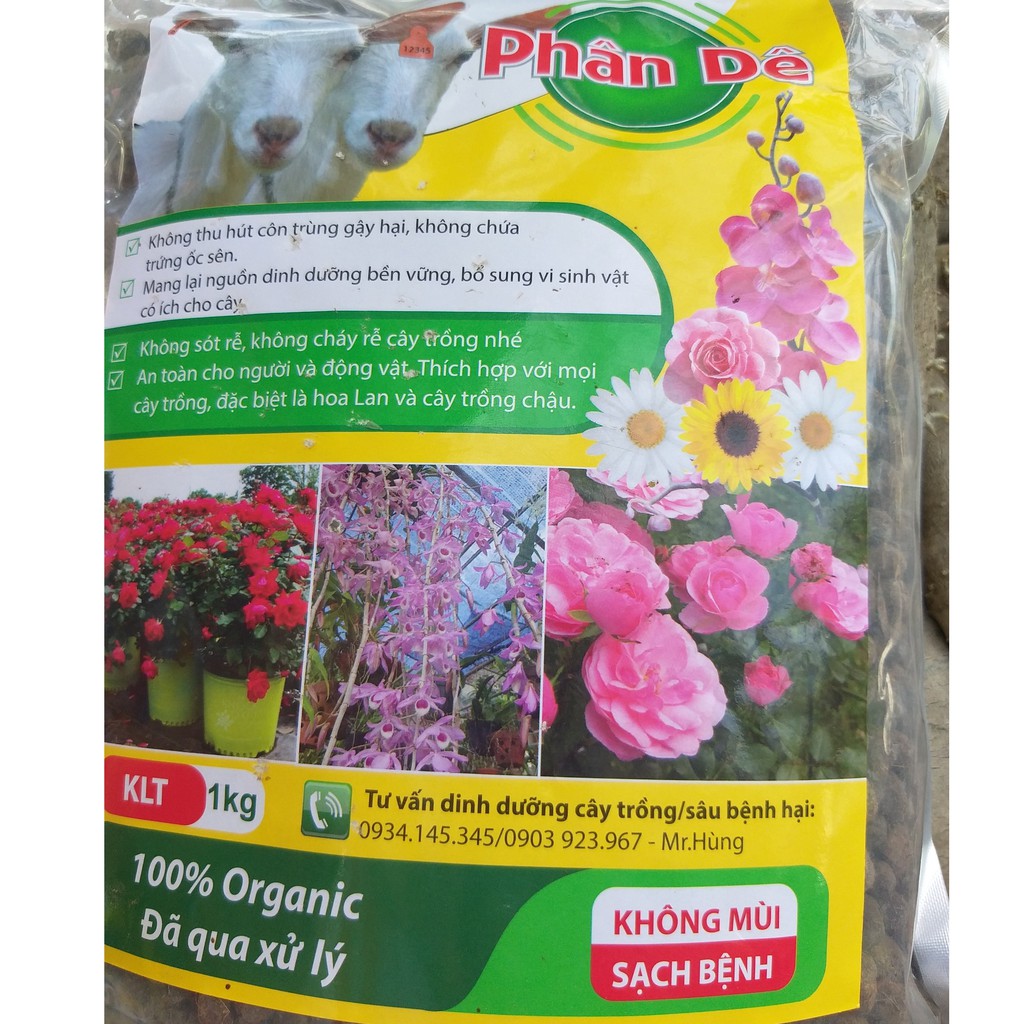 (1kg) Phân Dê - 100% Organic đã qua xử lý - Không mùi sạch bệnh - Dùng cho Lan và Hoa Kiểng