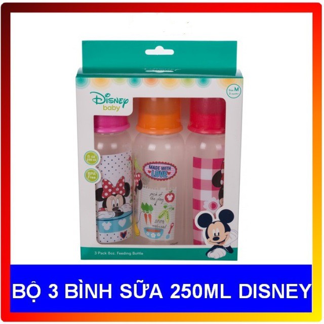 (Made in Thailand) Bộ 3 Bình Sữa CỔ HẸP (CỔ THƯỜNG) 125ml / 250ml Disney Baby (DN1611 / DN1612)
