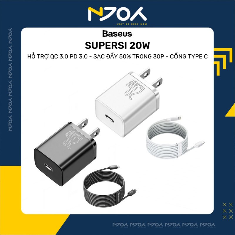 Bộ Sạc Nhanh Baseus Super Si 20w Chân Cắm Type C Nhỏ Gọn Hỗ Trợ Qc3.0 Pd3.0 Cho Ip13 Pro Max 12 Pro Max 11 Njoyshop