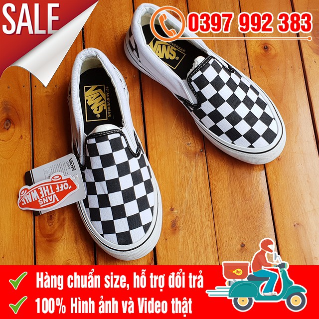 [MIỄN PHÍ SHIP] Giày Thể Thao Lười Slip On Caro Đen Trắng Nam Nữ