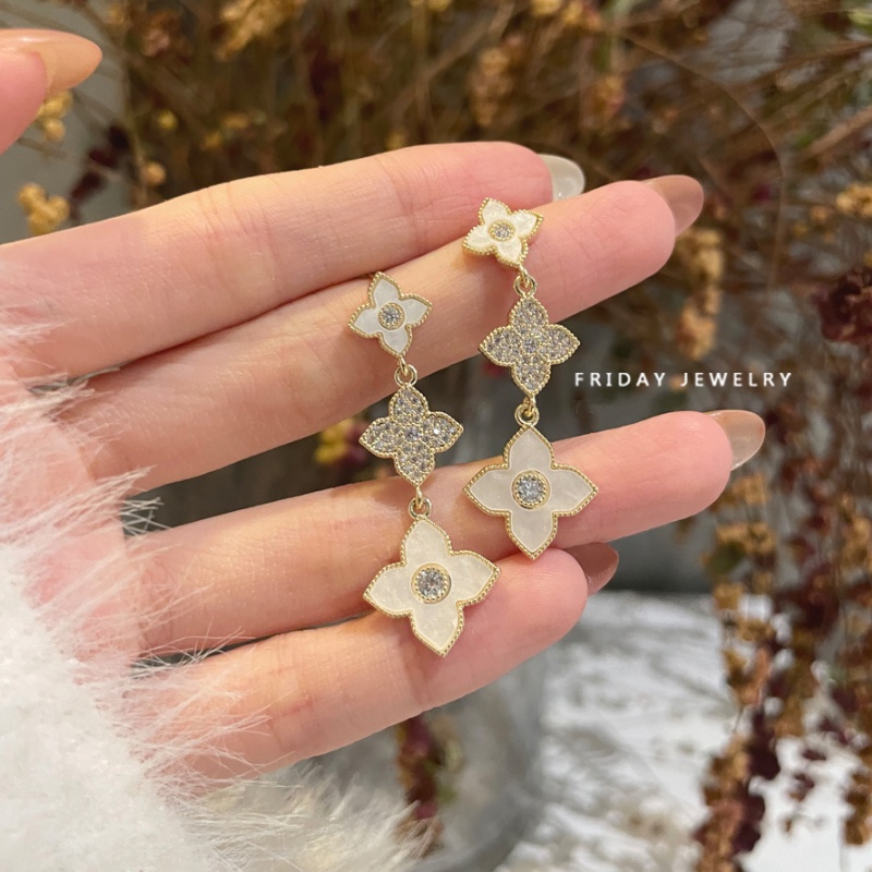 Bông Tai Hình Cỏ Bốn Lá Đính Đá Lấp Lánh Phong Cách Hàn Quốc Thanh Lịch Dành Cho Nữ